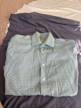 Michael Kors Light Blue and Navy Check Dress Shirt